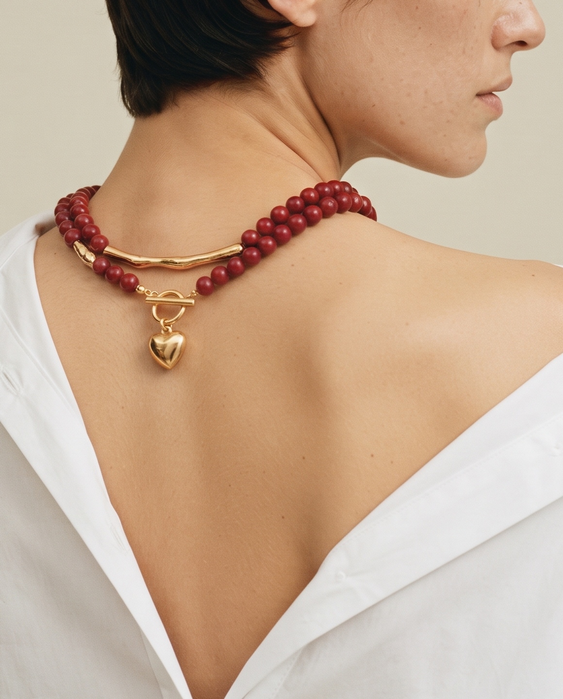 Roux Beaded Heart Charm Necklace