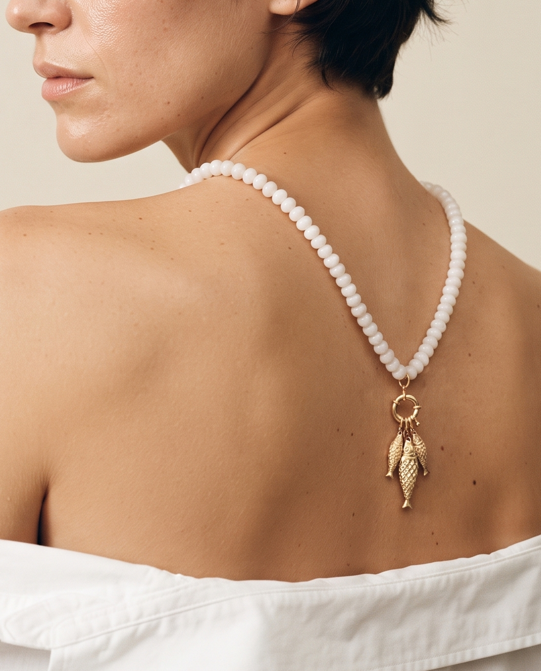 Cera White Beaded Charm Necklace